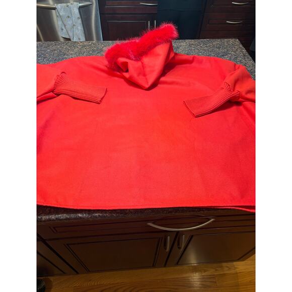 Red Zip Up Jacket Faux Fur Trim on Hood Size 2XL Runs Big NWOT - Picture 4 of 9